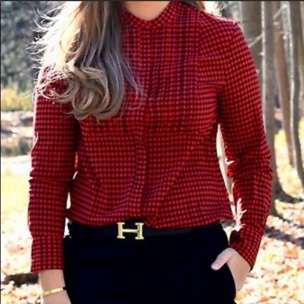 J CREW Red & Black Plaid Tuxedo Top Size XXS